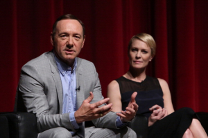 Actors Kevin Spacey and Robin Wright attend Netflix's 'House of Cards' For Your Consideration Q&A on April 25, 2013 at the Leonard H. Goldenson Theatre in North Hollywood, California.<br />
 <br/>Photo: Jesse Grant / Getty Images for Netflix
