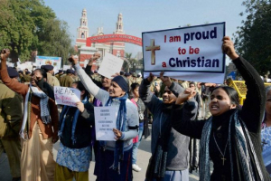 Christians in India protest for their rights in a file photo.  <br/>United Christian Forum