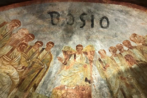 The frescoes in the Domitilla catacomb were rediscovered by archaeologist Antonio Bosio in the 16th century, Bosio wrote his name in the frescoes. <br/>Quanta System SpA