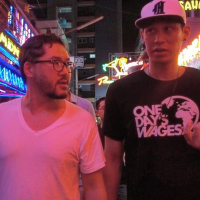 Jeremy Lin and pastor Eugene Cho walk through one of the red light districts in Bangkok where 10,000 sex workers, many of them children, are exploited on a daily basis. <br/>Instagram/Eguene Cho