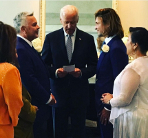 Joe Biden officiates the same-sex wedding of Henry Muños III and his husband, Kyle Ferrari. <br/>Instagram