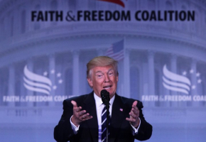 President Donald Trump addresses evangelicals gathered at the 