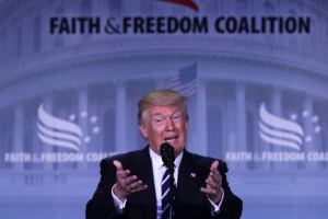 President Donald Trump addresses evangelicals gathered at the 