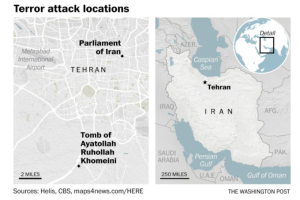 Terrorists have struck at two symbolic places in Iran, showing that there is no slowing down in their viciousness. <br/>Washington Post, Helis, CBS