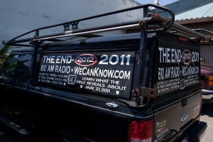A truck advertising Judgment Day is seen at the headquarters of Family Radio in Oakland, Calif., May 23, 2011. <br/>The Christian Post / Hudson Tsuei