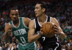 Brooklyn Nets guard Jeremy Lin (7) works the ball against Boston Celtics guard Avery Bradley (0) in the second quarter at TD Garden in Boston, Massachusetts, October 26, 2016. <br/>USA Today