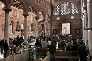 Inside the church of St Peter and St Paul in Abbasiya, central Cairo, following the bombing on Palm Sunday in Cairo. <br/>AP Photo