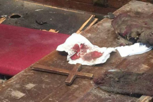 Blood and debris in the aftermath of the blast at the church of St Peter and St Paul in Cairo.   <br/>David Effat