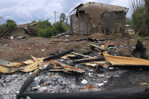 A destroyed Protestant church is seen in Asendabo, 300 km (200 miles) west of the capital Addis Ababa, March 16, 2011. More than 4,000 members of local Protestant denominations were displaced by a rare bout of religious violence earlier this month when Muslims staged a week of attacks in Asendabo. A total of 69 churches, a Bible school and an office were eventually burned to the ground, and one Christian was killed. <br/>Reuters/Aaron Maasho
