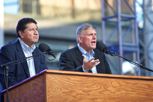 Franklin Graham's message at the Festival de Esperanza was translated by Galo Vasquez, who is the director of Latin American Ministries for BGEA, on Sunday, June 26, 2011 in Los Angeles, California. <br/>Scott Tokar