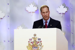 Britain's Prince William speaks during Canada Day celebrations on Parliament Hill in Ottawa July 1, 2011. Prince William and his wife Catherine, Duchess of Cambridge, are on a royal tour of Canada from June 30 to July 8. <br/>Reuters/Chris Wattie