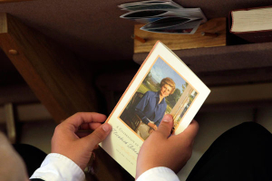 A tribute program is pictured during the funeral for former first lady Betty Ford at St. Margaret's Episcopal Church in Palm Desert, California July 12, 2011. Betty Ford, who overcame alcohol and drug addictions and helped found a rehabilitation center that bears her name died on Friday at the age of 93. <br/>Reuters / Jae C. Hong