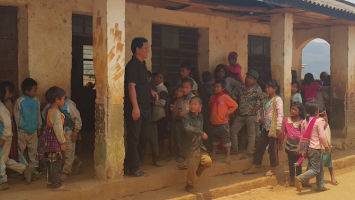 Children and a teacher of a Catholic Church-run boarding school in the Wa region of northern Shan State near the Chinese border in April 2017.  <br/>Leo Mang
