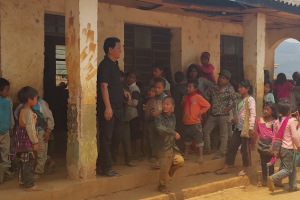 Children and a teacher of a Catholic Church-run boarding school in the Wa region of northern Shan State near the Chinese border in April 2017.  <br/>Leo Mang