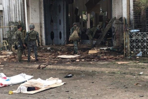 The aftermath of a double bombing on a Catholic church on the southern Philippine island of Jolo, January 27, 2019 <br/>Armed Forces of the Philippines West Mindanao Command