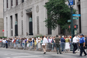 Hundreds of same-sex couples line up outside the city marriage bureau in Manhattan to marry on July 24, 2011, the first day that gay marriage becomes legal in New York. <br/>The Christian Post