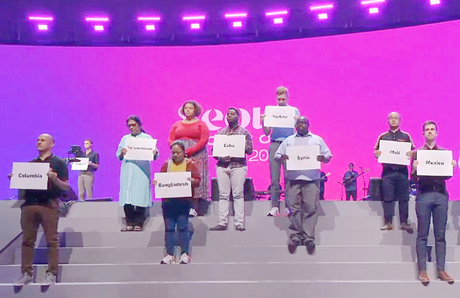 Representatives of national churches on stage with the names of their countries to call for religious freedom. (Photo: screenshot of  the 4th Lausanne Conference livestream)