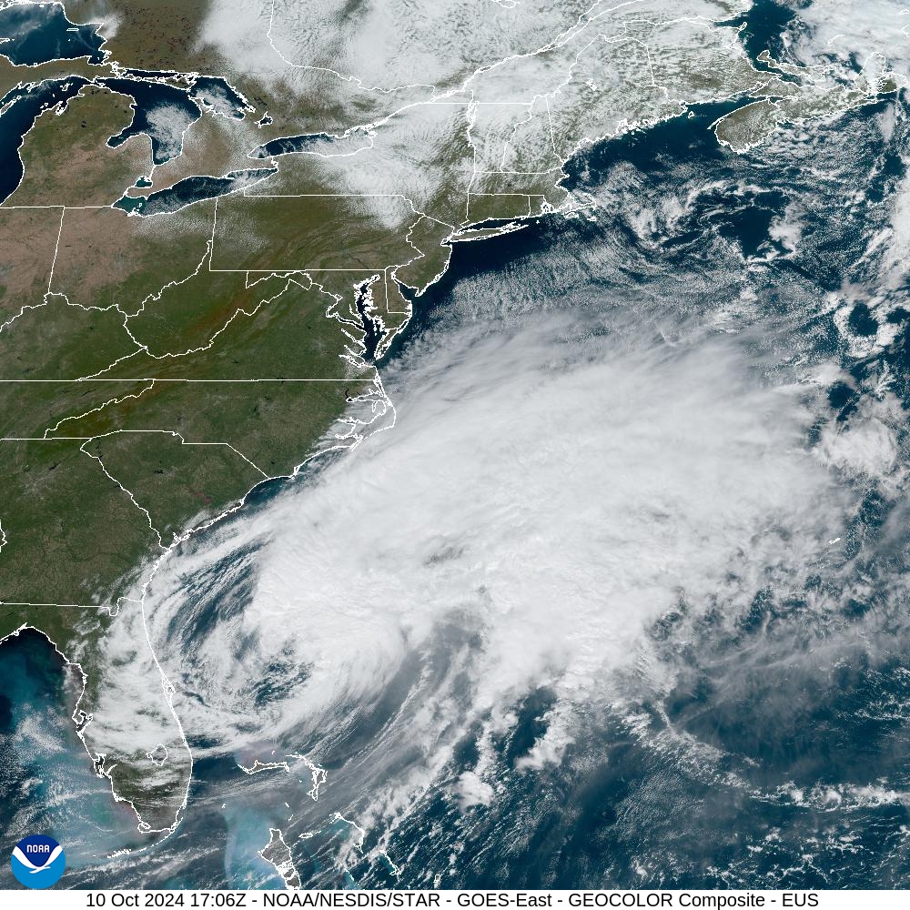 Satellite Imagery of Hurricane Milton as of October 10, moving past Florida into the Atlantic Ocean (source: National Oceanic and Atmospheric Administration) 