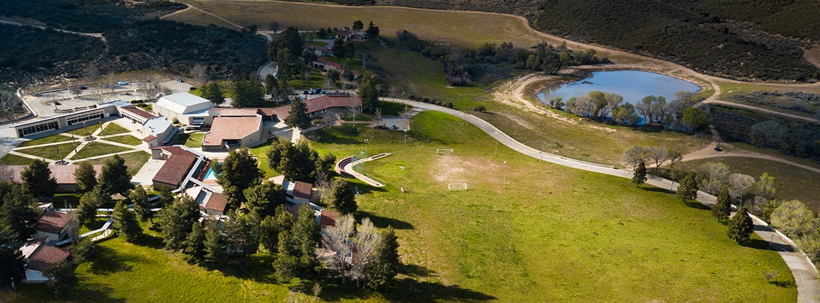 A drone view of Olivet University campus in Anza, California