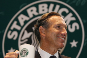 Starbucks Chief Executive Howard Schultz tastes a cup of coffee as he attends a ceremony marking the 10th anniversary of the opening of the first Hong Kong Starbucks in Hong Kong. Starbucks sees the potential for thousands of stores in Greater China, where it currently has around 700, and is also keen on expanding in India and Vietnam, the head of the world's largest coffee retailer said. April 15, 2010 <br/>REUTERS/Bobby Yip