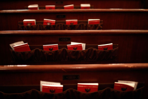 Prayer books are placed in the pockets of Saint Serkis church's benches before a New Year mass in central Tehran, Iran, December 31, 2010. <br/>REUTERS/Morteza Nikoubazl