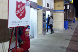 A Salvation Army red kettle is seen in front of a Walmart in Alexandria, Va., November 2011. <br/>The Christian Post