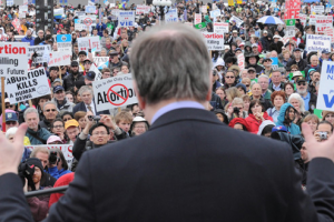 Conservative MP and anti-abortion supporter Stephen Woodworth delivers a speech as he takes part in the March For Life rally on Parliament Hill Thursday. <br/>The Canadian Press