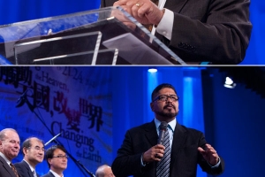 (Top) Values Advocacy Council Rev. Larry Pegram shared the “Duties of Christian Citizens”. (Middle) Rev. Abel Rios from New Harvest Christian Fellowship urged congregations to support the pastors through prayers. (Bottom) Rev. Tong Liu (left) urged the Chinese churches to encourage believers to participate in the Cry Out America prayer meetings. <br/>Hudson Tsuei/Gospel Herald 