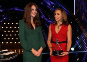 Kate, the Duchess of Cambridge, left, stands alongside second placed Sports Personality of the Year 2012, British athlete Jessica Ennis during the BBC Sports Personality of the Year Awards 2012 in London, Sunday Dec. 16, 2012. <br/>(AP Photo/David Davies, PA) 