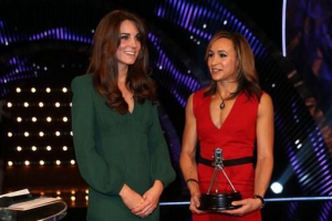 Kate, the Duchess of Cambridge, left, stands alongside second placed Sports Personality of the Year 2012, British athlete Jessica Ennis during the BBC Sports Personality of the Year Awards 2012 in London, Sunday Dec. 16, 2012. <br/>(AP Photo/David Davies, PA) 
