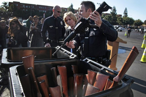 Thousands of people exchanged their guns for gift cards Wednesday at the Los Angeles Memorial Sports Arena. Rifles, shotguns, handguns as well as assault weapons were sold to the Los Angeles Police Department in an annual event that was moved up in the wake of the recent school shooting in Connecticut. <br/>Rick Loomis / Los Angeles Times