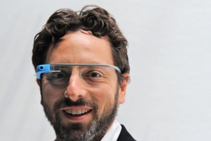 Co-founder of Google, Sergey Brin models Google glasses before the Diane Von Furstenberg fashion show during Mercedes-Benz Spring Fashion Week in New York, USA. <br/>PETER FOLEY/EPA