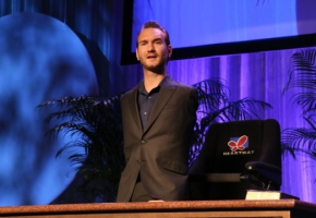 Inspirational speaker Nick Vujicic, who was born without arms or legs, speaks at the National Religious Broadcasters convention on Tuesday, March 5, 2013, in Nashville, Tenn. <br/>The Christian Post/Scott Liu