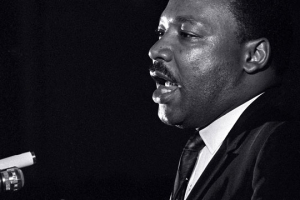 Dr. Martin Luther King Jr. makes his last public appearance at the Mason Temple in Memphis, Tenn., on April 3, 1968.  The following day, King was assassinated on his motel balcony. <br/>Charles Kelly/AP Photo