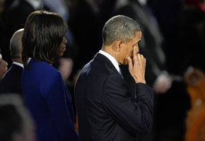 President Obama and First Lady Michelle Obama attend an interfaith service honoring bombing victims at the Cathedral of the Holy Cross in Boston. <br/>European Pressphoto Agency / April 17, 2013