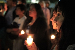 Classmates and teens from the Santa Clara county and supporters who came as far as Modesto held candlelight vigils in remembrance of Audrie Pott at Saratoga High School on April 19, 2013. <br/>(Gospel Herald)