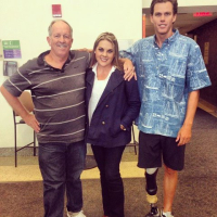 Photo shows Tom Hamilton, Bethany Hamilton's father, Sarah Hill, who was played by Carrie Underwood in movie Soul Surfer, and Mike Coots, board member of Friends of Bethany Hamilton Foundation, in Boston. <br/>Facebook