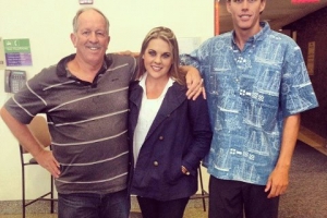 Photo shows Tom Hamilton, Bethany Hamilton's father, Sarah Hill, who was played by Carrie Underwood in movie Soul Surfer, and Mike Coots, board member of Friends of Bethany Hamilton Foundation, in Boston. <br/>Facebook