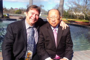 Mike Williams, left, and Dr. Jong Chen head back to Sacramento after meeting with a fiberglass manufacturer that is making their molded survival pods for the displaced and homeless. Williams, an inventor with a number of patents, had lost everything, wound up homeless and crossed paths with Chen after a street beating required surgery. <br/>Courtesy of Mike Williams