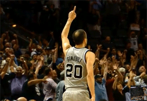 San Antonio Spur Manu Ginobili points to heaven after his game-winning 3-pointer in game against Golden State Warriors on Monday, May 6, 2013. <br/>Youtube