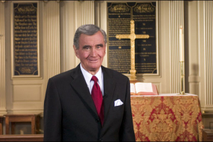 In this undated file photo, Dr. D. James Kennedy, president of Coral Ridge Ministries, is shown at Bruton Parish, a historic church in Williamsburg, Virginia where George Washington, Thomas Jefferson, Patrick Henry, and others worshiped. Kennedy hosts One Nation Under God, a one-hour television special that offers evidence for the distinctly Christian character of America's founding. <br/>(Photo: lusherproductions.com / Eric Lusher, File)