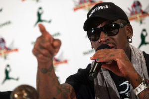 Dennis Rodman speaks at a news conference in New York about his recent trip to North Korea.  <br/>(Eric Thayer/Reuters)