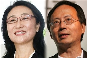Cher Wang founded mobile company HTC in 1997, and its sales nearly doubled last year to $9.6 billion. Her husband, Chen, sits on HTC's board of directors and runs one of her other tech start-ups, VIA Technologies. <br/>Wally Santana/AP and Chris Tzou/Getty Images