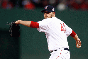 Boston Red Sox John Lackey is the designated starting pitcher in World Series 2013 Game 6 on Wednesday, October 30, 2013. Photos shows him throwing a pitch against the St. Louis Cardinals in the first inning during game two of the MLB baseball World Series at Fenway Park. <br/>Jared Wickerham/Pool Photo via USA TODAY Sports