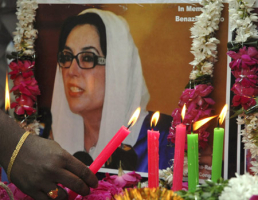 People light candles to offer tribute to assassinated Pakistani opposition leader Benazir Bhutto in Hyderabad, India, Friday, Dec. 28,2007. <br/>(Photo: AP Images / Mahesh Kumar A)