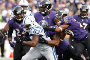The Baltimore Ravens defense swarmed the Indianapolis Colts all throughout their 24-9 win. Jonathan Ernst/REUTERS <br/>