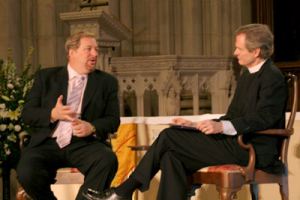 Pastor Rick Warren speaks to Dean Samuel T. Lloyd III of the Washington National Cathedral during the Sunday Forum: Critical Issues in the Light of Faith on Sunday, Jan. 27, 2008 in Washington, D.C. <br/>(Photo: The Christian Post)
