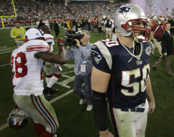 New England Patriots linebacker Mike Vrabel (50) walks off the field after the Patriots lost to the New York Giants 17-14 in the XLII Super Bowl football game Sunday, Feb. 3, 2008, in Glendale, Ariz. <br/>(Photo: AP Images / Stephan Savoia)