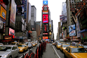 Traffic moves south through Times Square at 45th Street Wednesday, Dec. 12, 2007 in New York. <br/>(Photo: AP Images / Jason DeCrow)