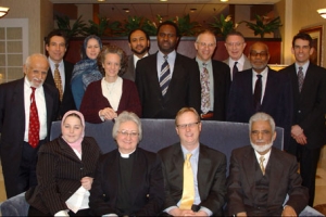 Muslim and Christian leaders met near Washington, D.C., to launch new interfaith initiative. Among representatives pictured are the three co-chairs: the Rev. Dr. Gwynne Guibord (seated second from left), consultant for interfaith relations of the Episcopal Church; Mohamed Elsanousi (standing at center), director of communications and community outreach of the Islamic Society of North America (ISNA); and Dr. Peter Makari (standing at right), co-chair of the National Council of Churches' Interfaith Relations Commission. <br/>(Photo: Episcopal Life)
